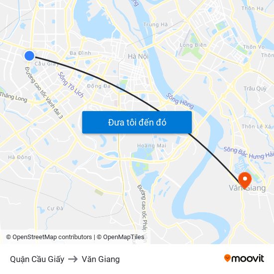 Quận Cầu Giấy to Văn Giang map