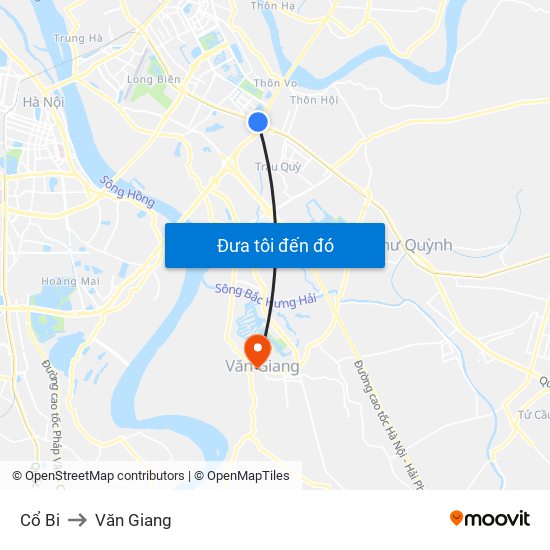 Cổ Bi to Văn Giang map