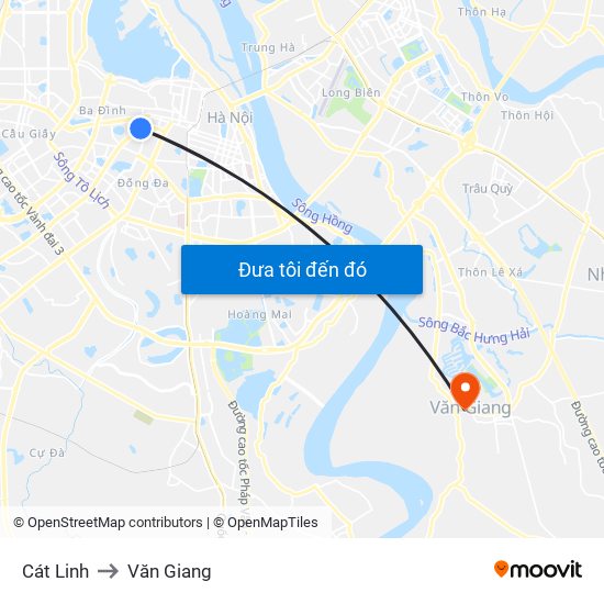 Cát Linh to Văn Giang map