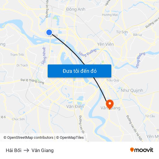 Hải Bối to Văn Giang map