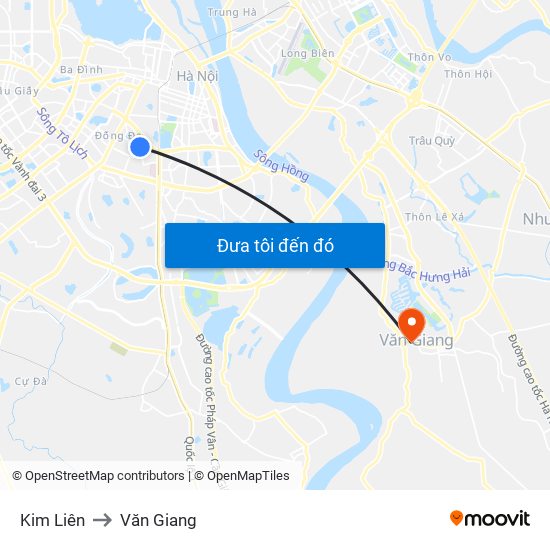 Kim Liên to Văn Giang map