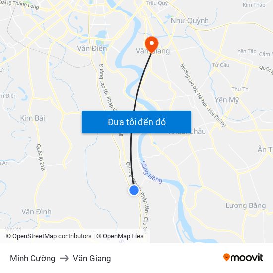 Minh Cường to Văn Giang map