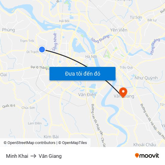 Minh Khai to Văn Giang map