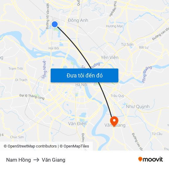 Nam Hồng to Văn Giang map