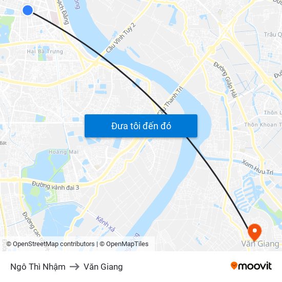 Ngô Thì Nhậm to Văn Giang map
