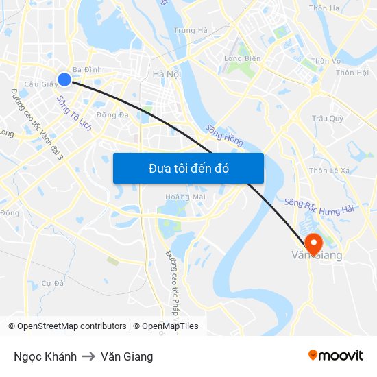 Ngọc Khánh to Văn Giang map