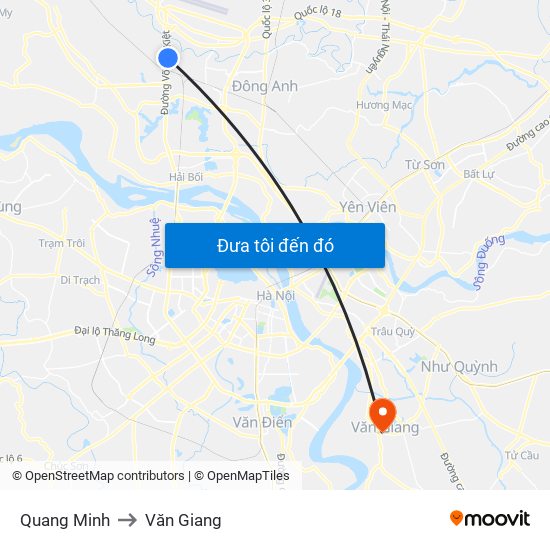 Quang Minh to Văn Giang map