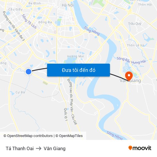 Tả Thanh Oai to Văn Giang map