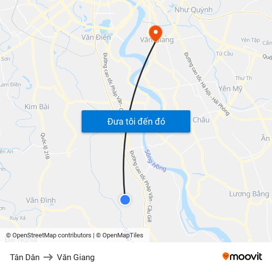 Tân Dân to Văn Giang map