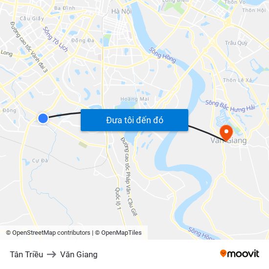 Tân Triều to Văn Giang map