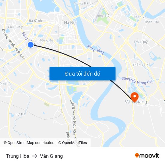 Trung Hòa to Văn Giang map