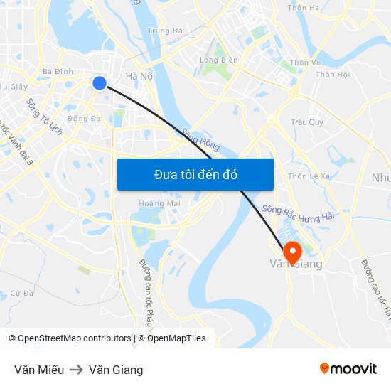 Văn Miếu to Văn Giang map