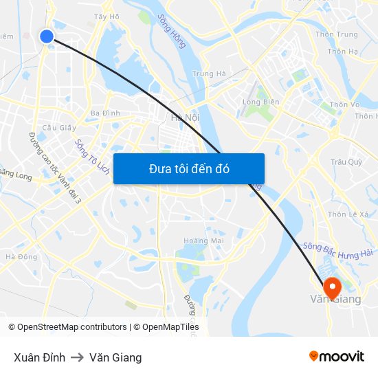 Xuân Đỉnh to Văn Giang map