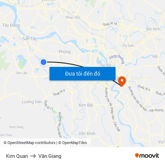 Kim Quan to Văn Giang map