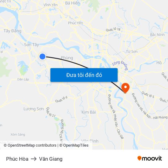 Phúc Hòa to Văn Giang map