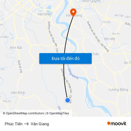 Phúc Tiến to Văn Giang map