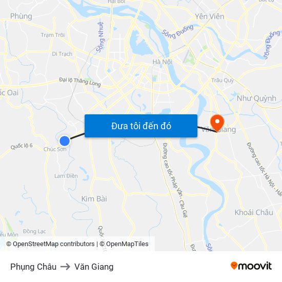Phụng Châu to Văn Giang map
