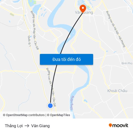Thắng Lợi to Văn Giang map