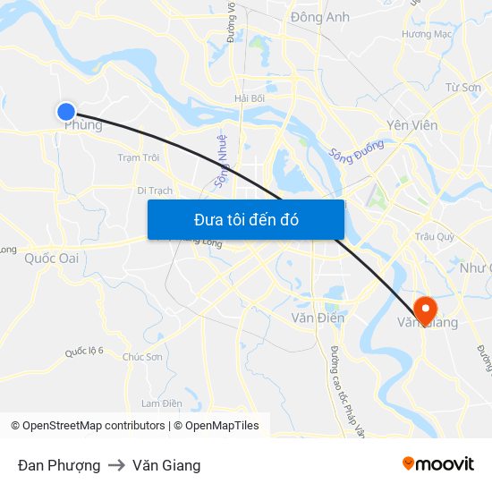 Đan Phượng to Văn Giang map