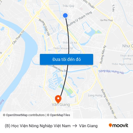 (B) Học Viện Nông Nghiệp Việt Nam to Văn Giang map