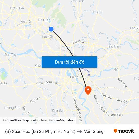 (B) Xuân Hòa (Đh Sư Phạm Hà Nội 2) to Văn Giang map