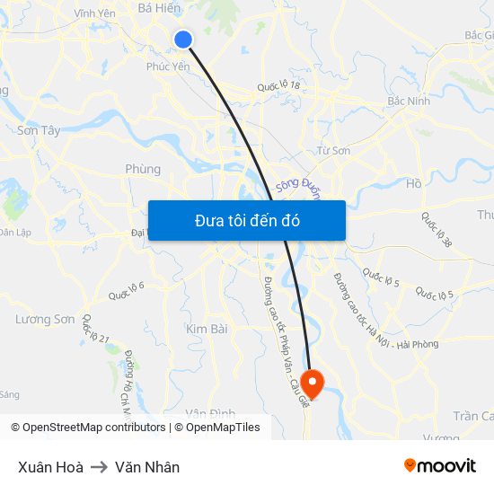 Xuân Hoà to Văn Nhân map