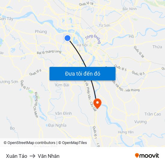 Xuân Tảo to Văn Nhân map