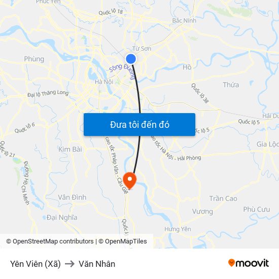 Yên Viên (Xã) to Văn Nhân map