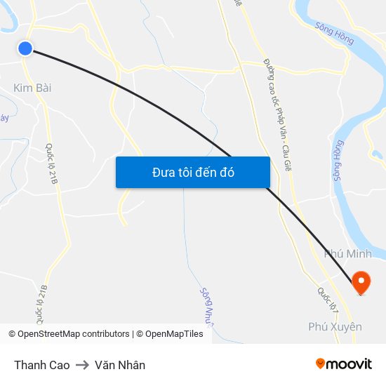 Thanh Cao to Văn Nhân map