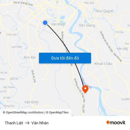 Thanh Liệt to Văn Nhân map