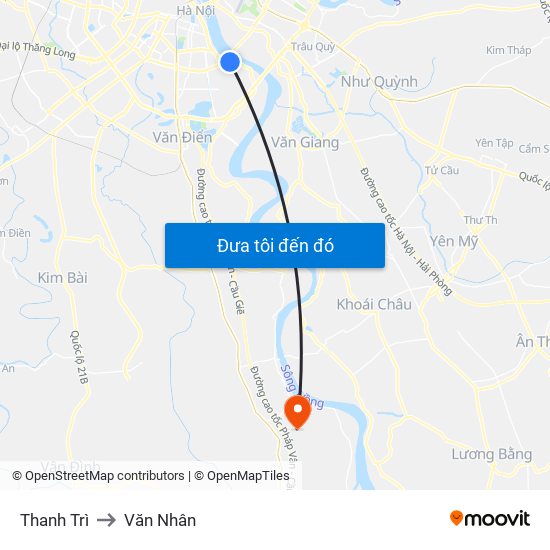 Thanh Trì to Văn Nhân map