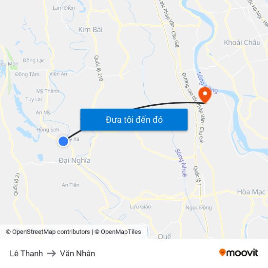 Lê Thanh to Văn Nhân map