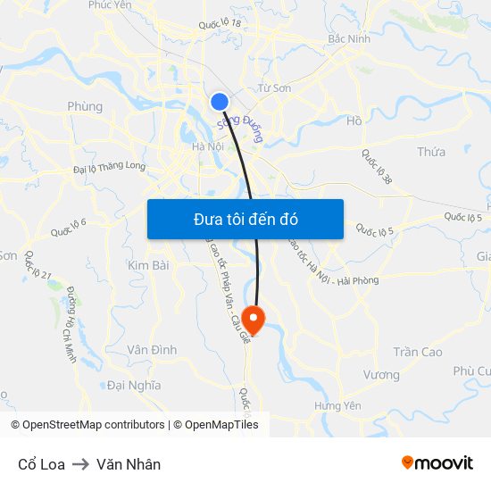 Cổ Loa to Văn Nhân map