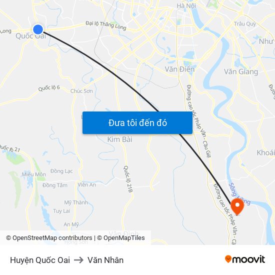 Huyện Quốc Oai to Văn Nhân map