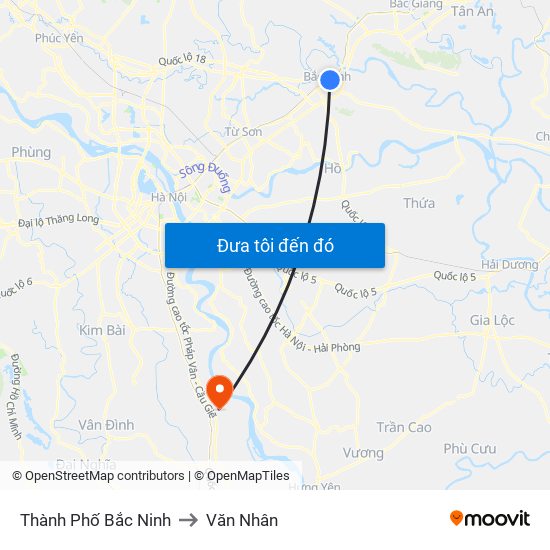 Thành Phố Bắc Ninh to Văn Nhân map