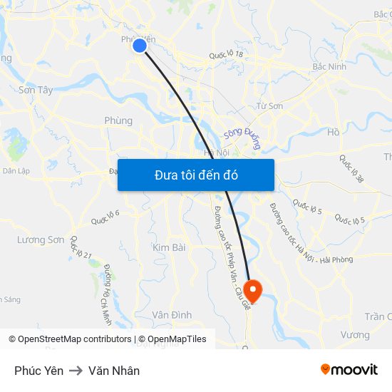 Phúc Yên to Văn Nhân map