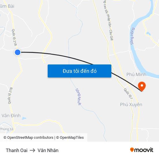 Thanh Oai to Văn Nhân map