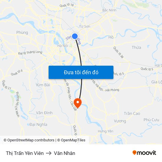 Thị Trấn Yên Viên to Văn Nhân map