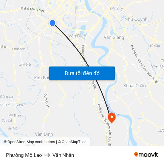 Phường Mộ Lao to Văn Nhân map