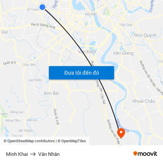 Minh Khai to Văn Nhân map