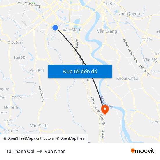 Tả Thanh Oai to Văn Nhân map