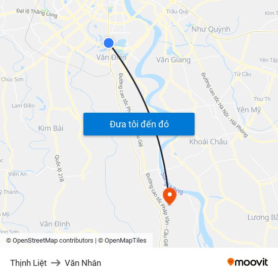 Thịnh Liệt to Văn Nhân map