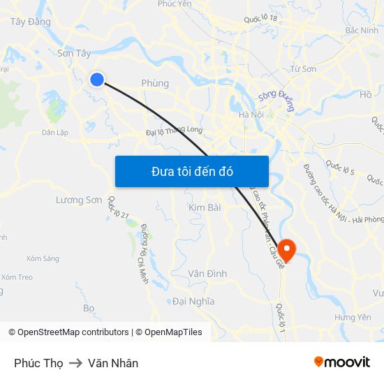 Phúc Thọ to Văn Nhân map