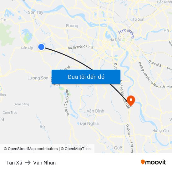 Tân Xã to Văn Nhân map