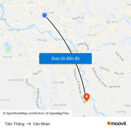 Tiến Thắng to Văn Nhân map