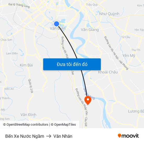 Bến Xe Nước Ngầm to Văn Nhân map