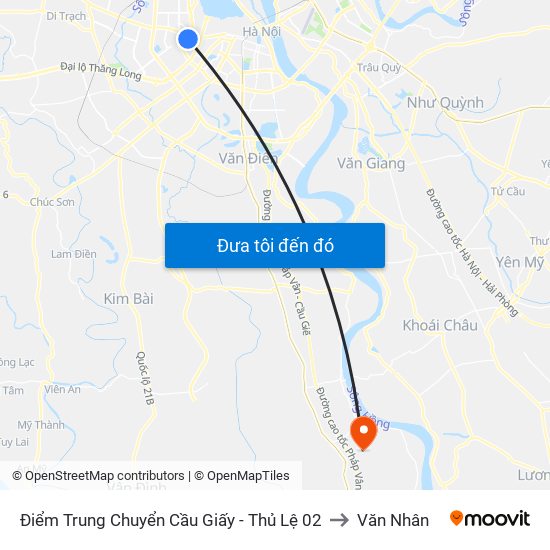 Điểm Trung Chuyển Cầu Giấy - Thủ Lệ 02 to Văn Nhân map