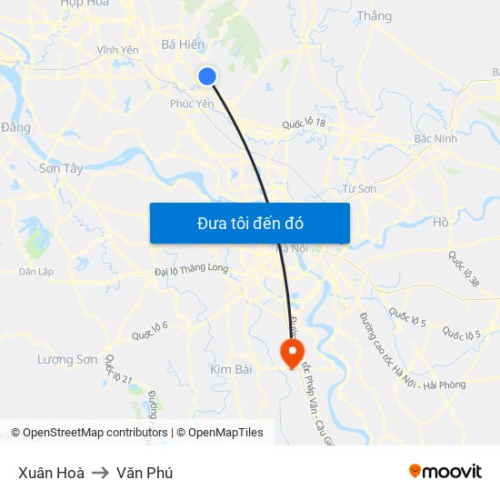 Xuân Hoà to Văn Phú map