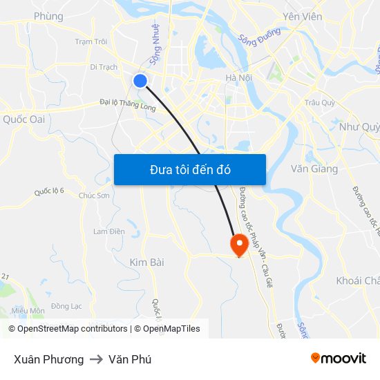 Xuân Phương to Văn Phú map