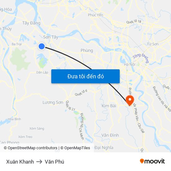 Xuân Khanh to Văn Phú map